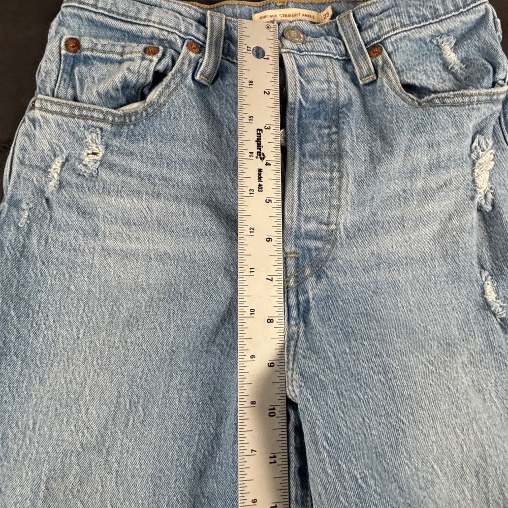 Levi's Ribcage Straight Ankle Jeans Womens 25 Light Blue Distressed Denim 3913 - Picture 3 of 8